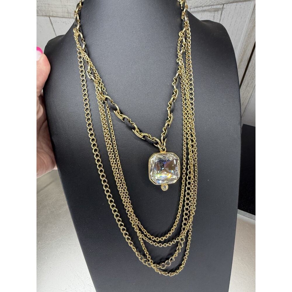 VTG Seasonal Whispers Multi Strand Necklace Large Rhinestone Accent Statement